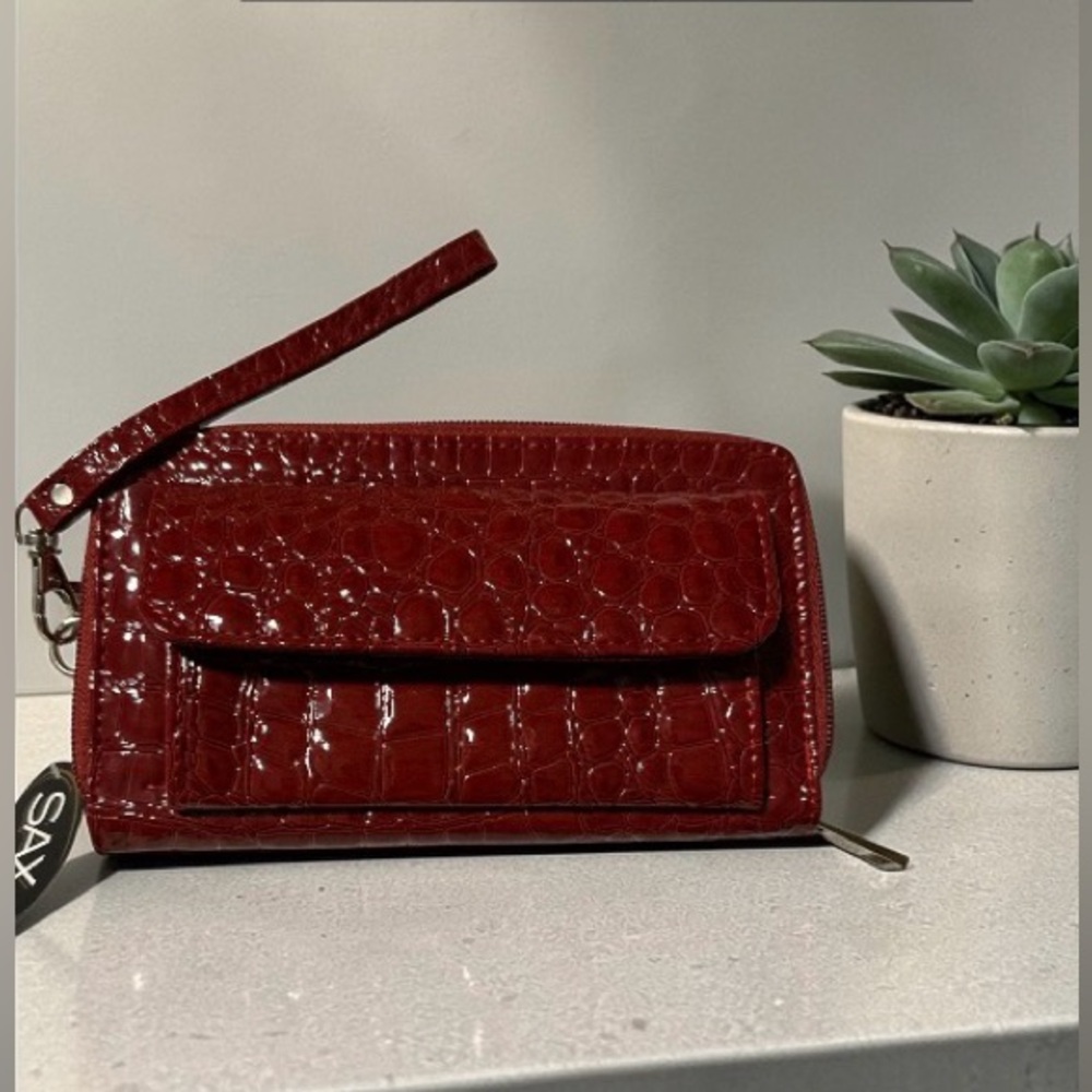 Red Croc-Embossed Wristlet Wallet